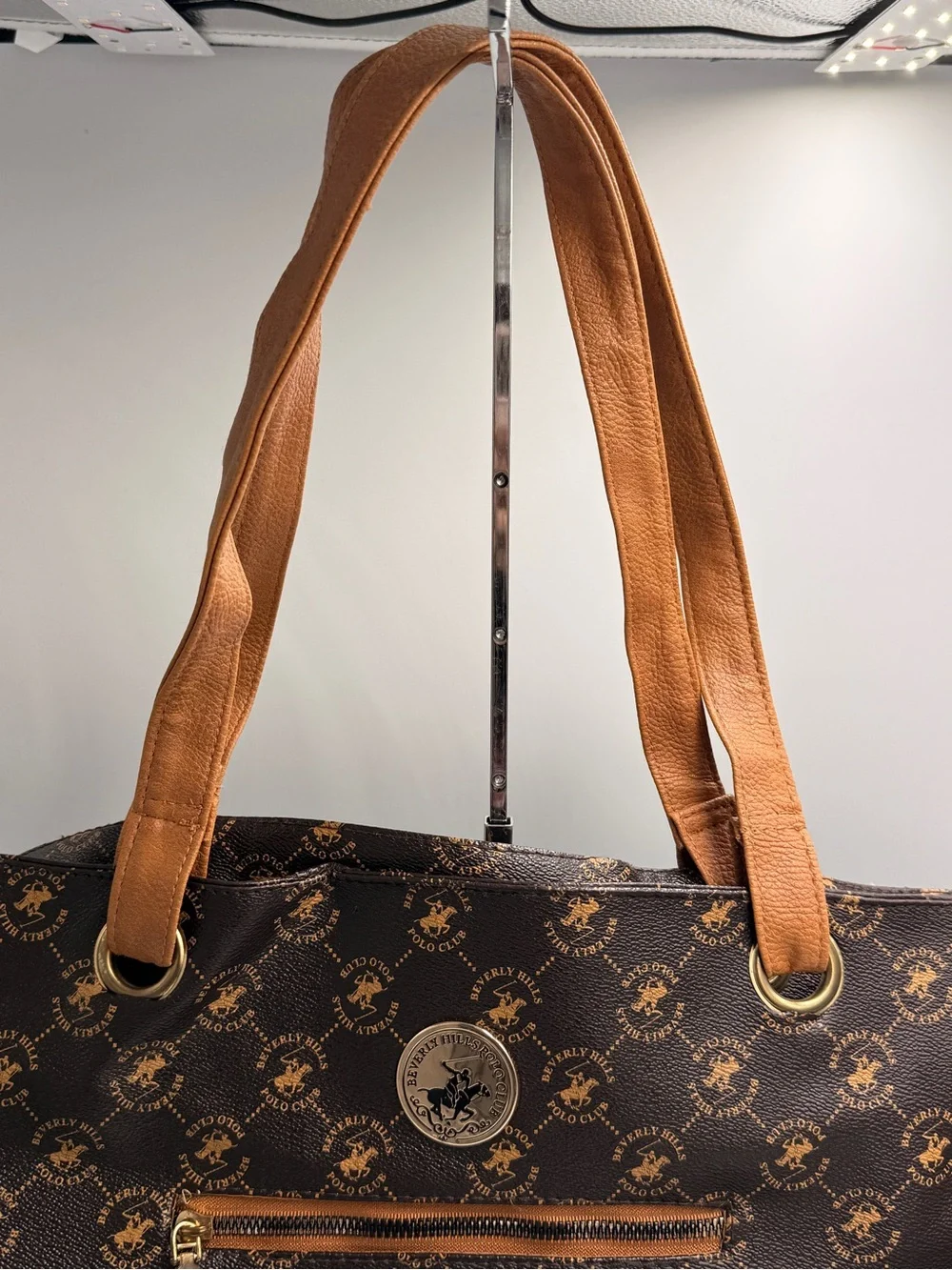 Beverly Hills Polo Club Brown Monogram Tote with Tan Handles
